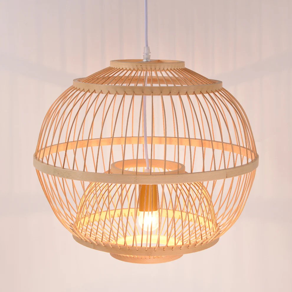 Lattice Bamboo Pendant Light Round Woven Shade