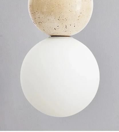 LED Bulb of Elara Duo Wabi Sabi Three Ball Travertine Stone Pendant Light