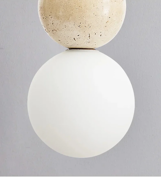 LED Bulb of Elara Duo Wabi Sabi Three Ball Travertine Stone Pendant Light