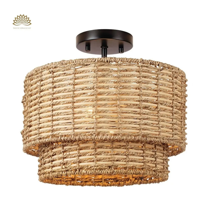 Lennie Wicker Rattan Double Drum Light