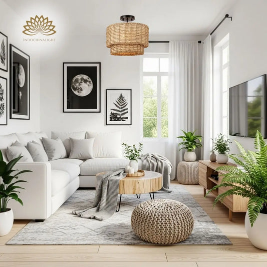 Lennie Wicker Semi Flush Mount Ceiling Light for living room