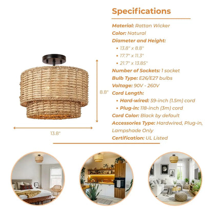Lennie Wicker Semi Flush Mount Ceiling Light's specifications