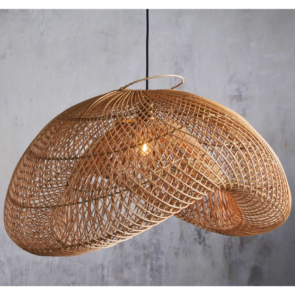 light brown rattan wave pendant light