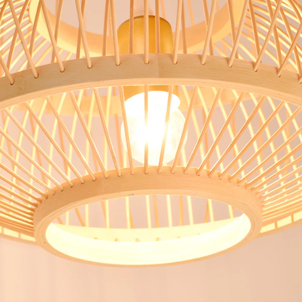 Light Effect of Lattice Bamboo Woven Pendant Bottom Shade