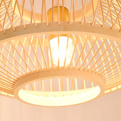 Light Effect of Lattice Bamboo Woven Pendant Bottom Shade