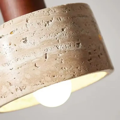 Light Shade of Ora Wabi Sabi Cylinder Travertine Stone Pendant Light