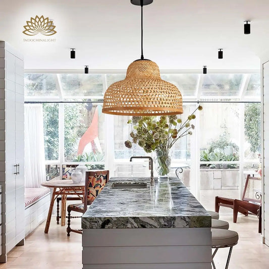Lily Handwoven Bamboo Dome Pendant Light for kitchen island