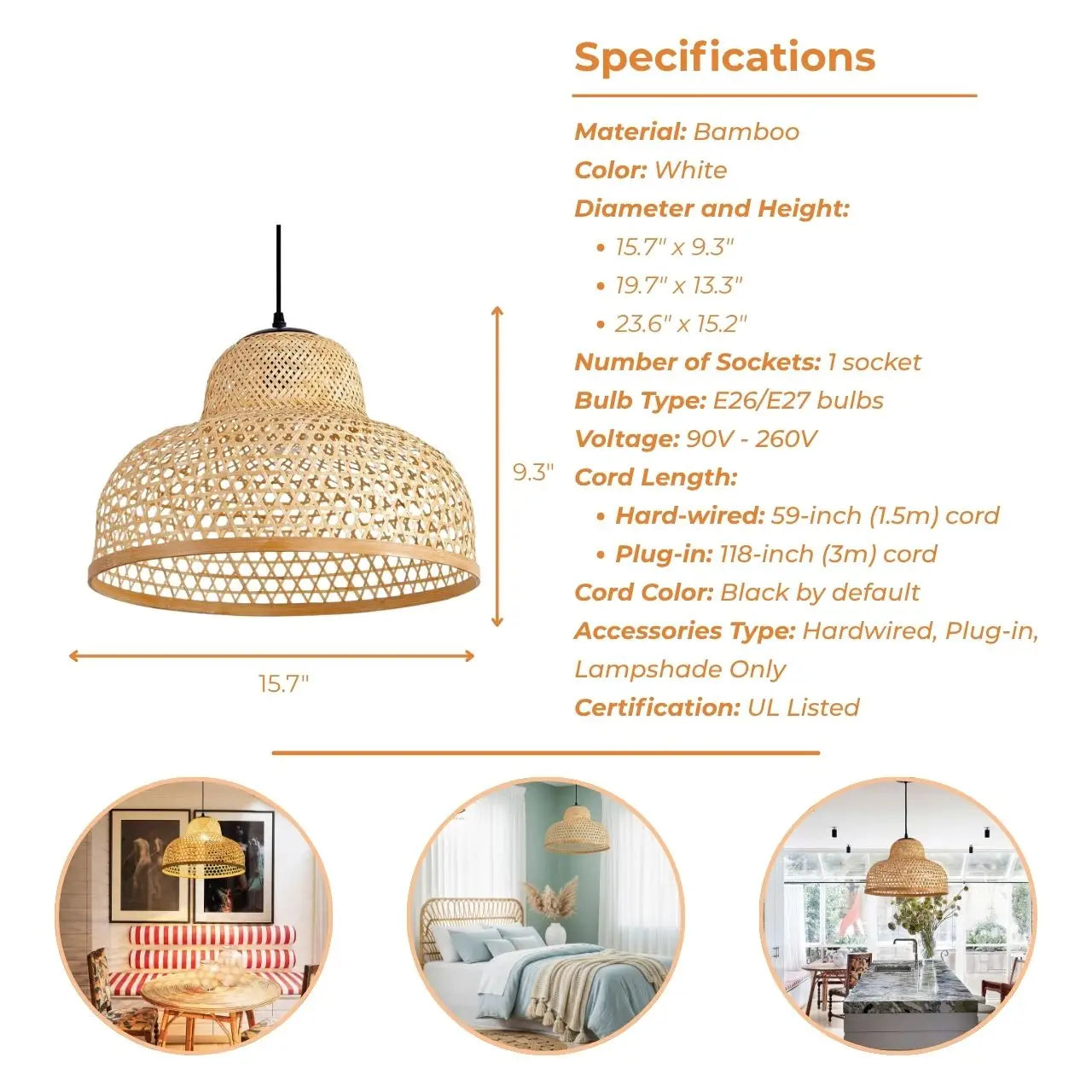 Lily Handwoven Bamboo Pendant Light's specifications