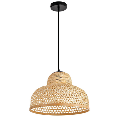 Lily Woven Dome Bamboo Hanging Light with Black cord