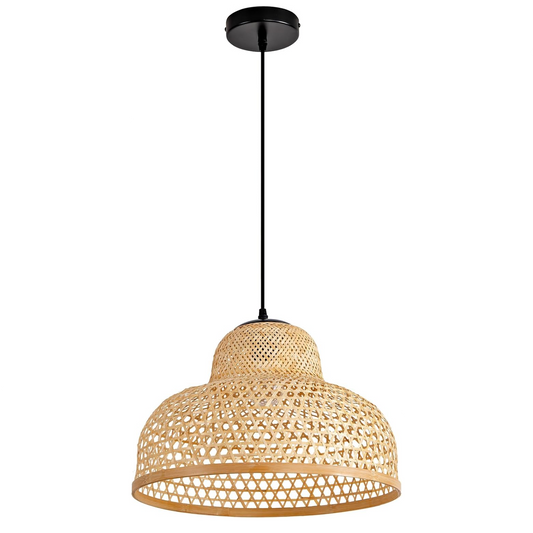 Lily Woven Dome Bamboo Hanging Light with Black cord