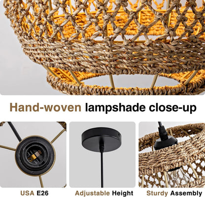Lislibe Elegant Round Wicker Pendant Light Fixture