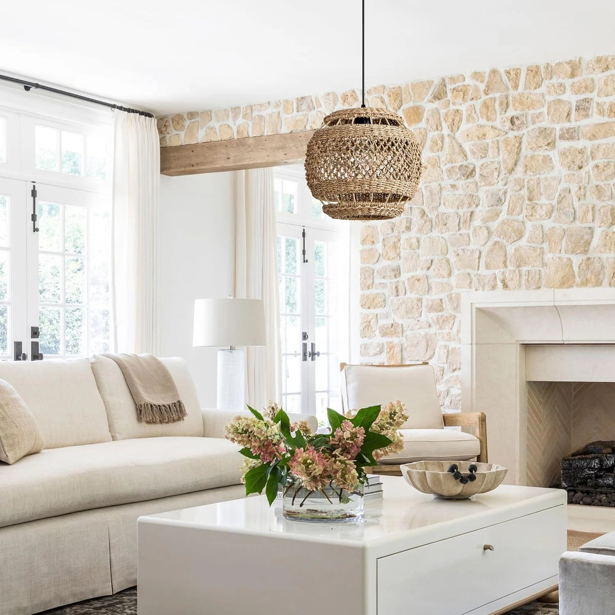 Lislibe Elegant Round Wicker Pendant Light for Boho Living Room