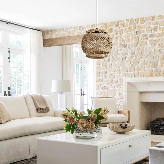 Lislibe Elegant Round Wicker Pendant Light for Boho Living Room