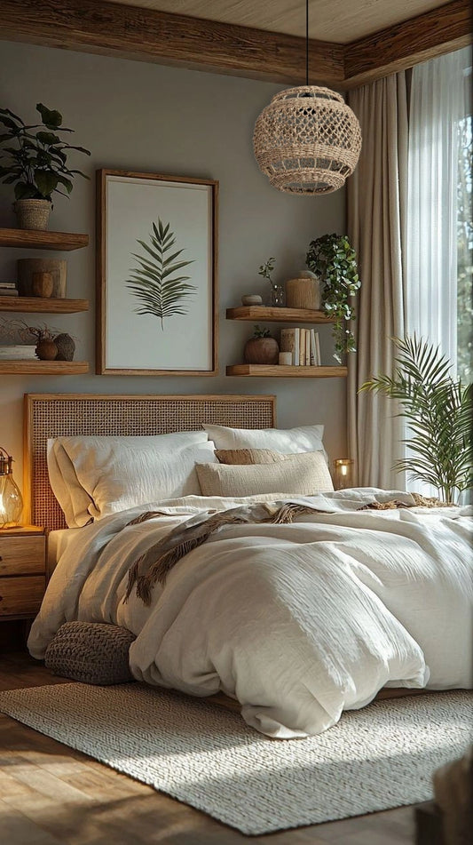 Lislibe Elegant Round Wicker Pendant Light over Rustic Bedroom