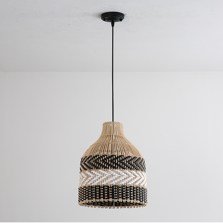 Littleglovo Small Basket Pendant Light - Rattan Wicker Black and White