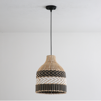 Littleglovo Small Basket Pendant Light - Rattan Wicker Black and White