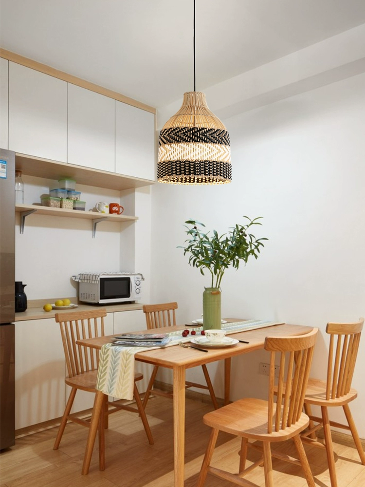 Littleglovo Small Black Rattan Basket Pendant Light for Dining Room