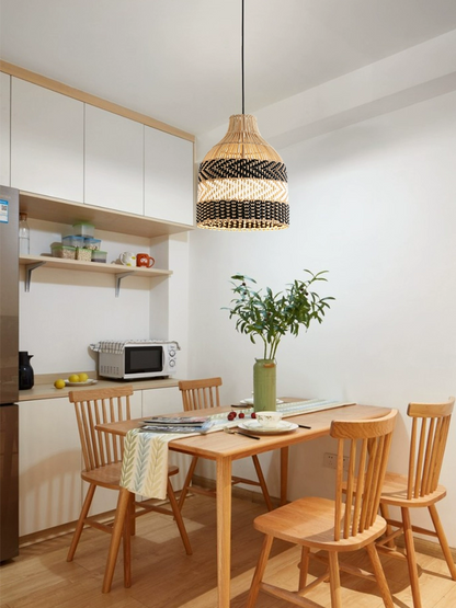 Littleglovo Small Black Rattan Basket Pendant Light for Dining Room