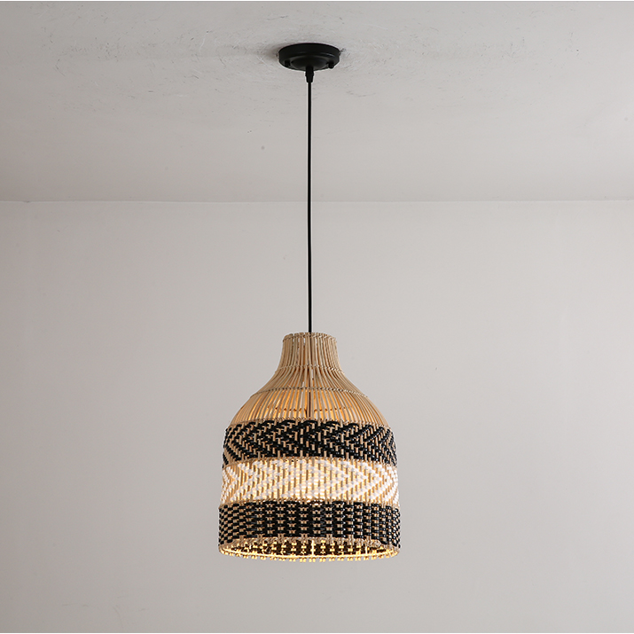 Littleglovo Small Black Rattan Pendant Light Basket Shade