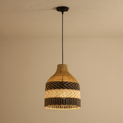 Littleglovo Small Black Rattan Pendant Light Basket when turn on