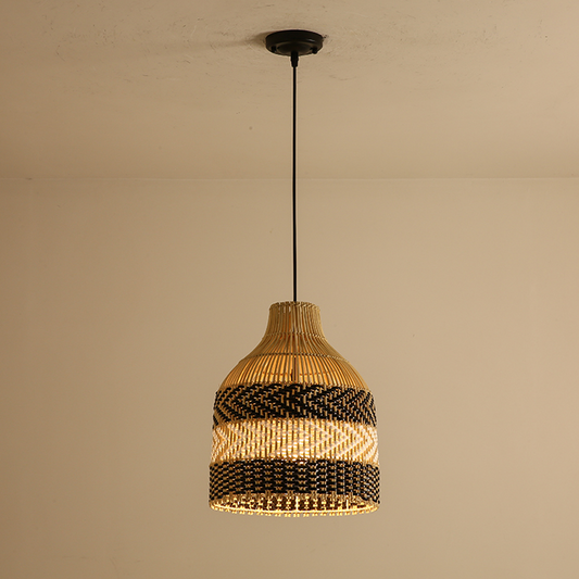 Littleglovo Small Black Rattan Pendant Light Basket when turn on