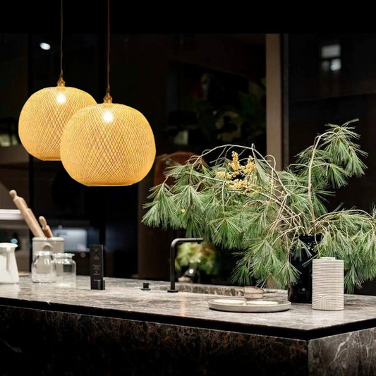 Lucy round bamboo pendant light for Kitchen island