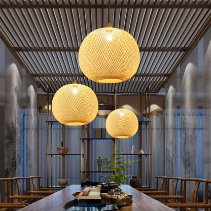 Lucy Round Bamboo Pendant Lights for Dining Room
