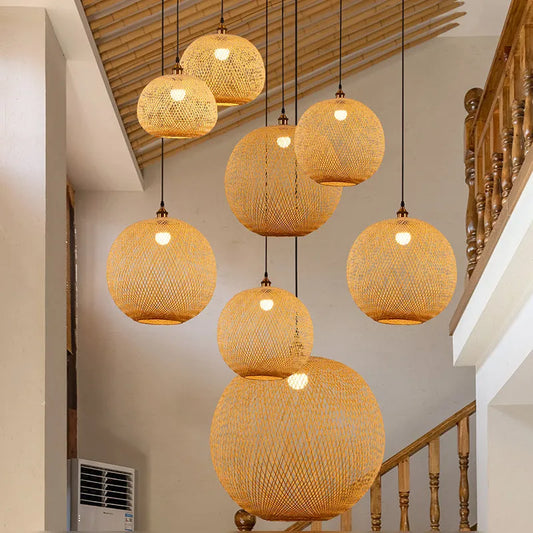 Lucy Round Bamboo Pendant Lights