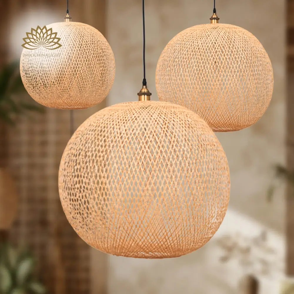 Lucy Round Woven Bamboo Pendant Light