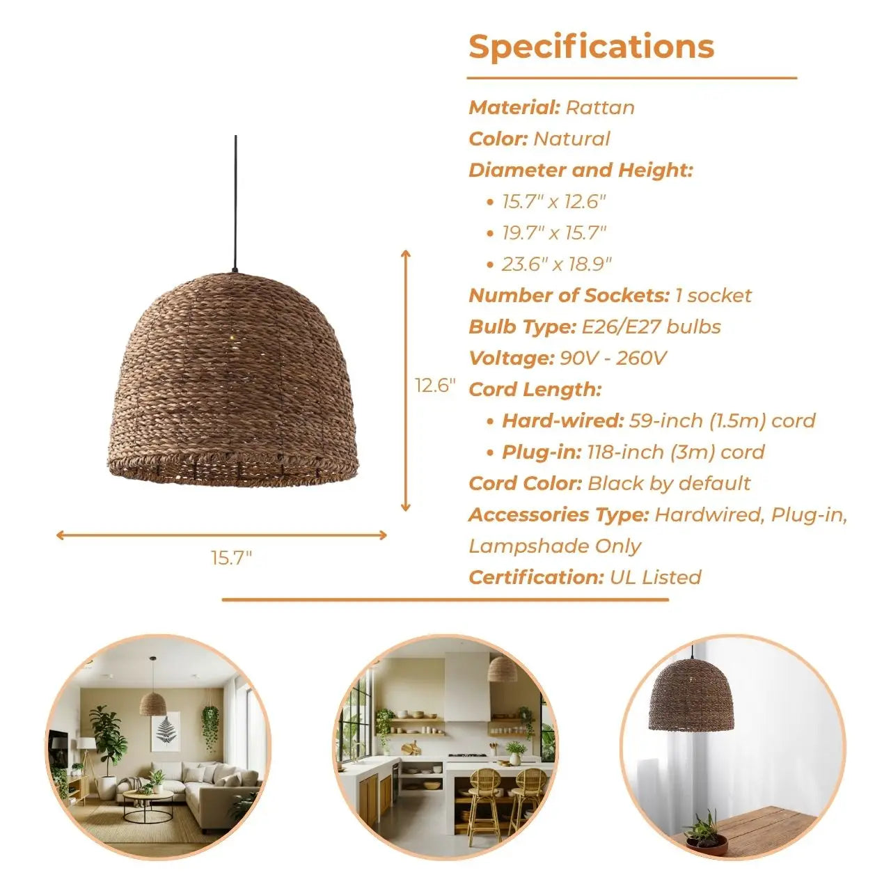 Lydia Wicker Pendant Light's specifications