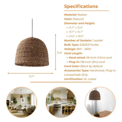Lydia Wicker Pendant Light's specifications