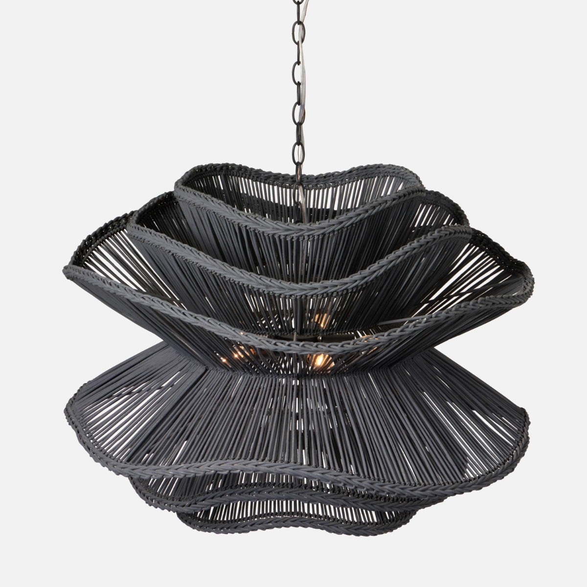 Made Goods Alondra Black Wavy Rattan Pendant Shade Light Effect