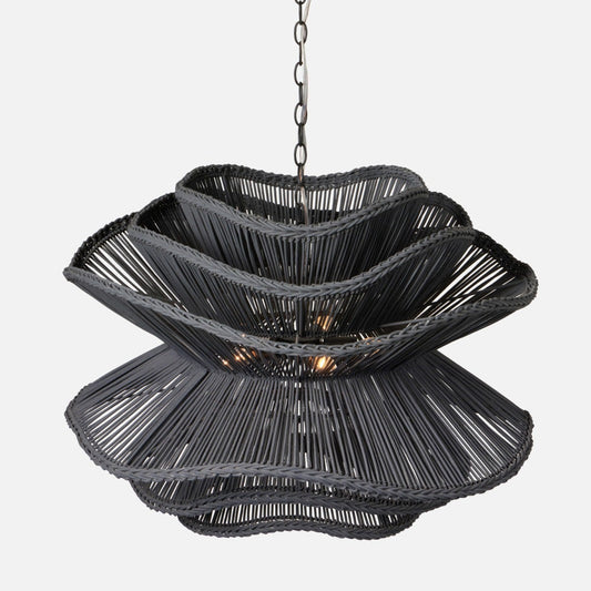 Made Goods Alondra Black Wavy Rattan Pendant Shade Light Effect