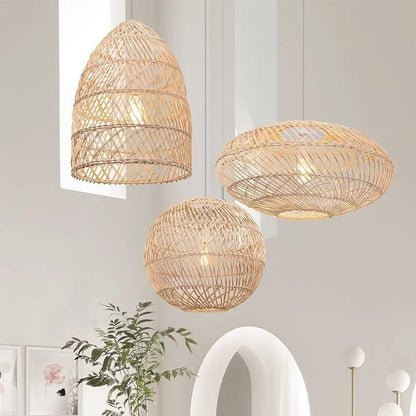 Set 4 Natural Rattan Chandelier Pendant Light Fixtures