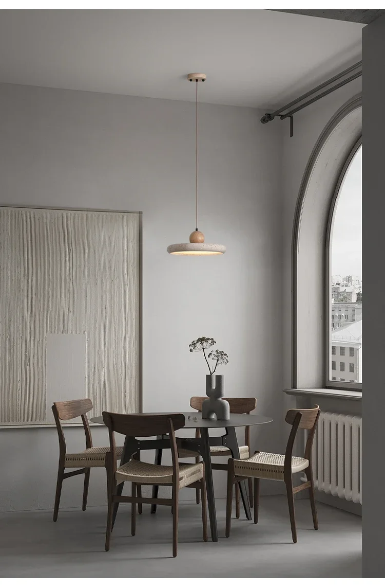Mannelli Circular Travertine Stone Pendant Light for Wabi Sabi dining room