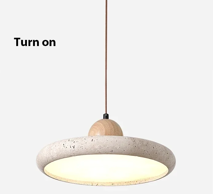 Mannelli Wabi Sabi Travertine Stone Pendant Light when turn on