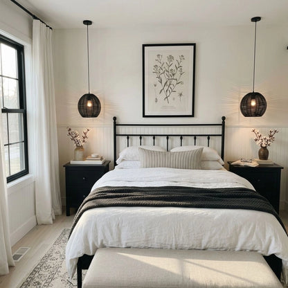 Manor Brook Verona Small Black Rattan Pendant Light Bedroom