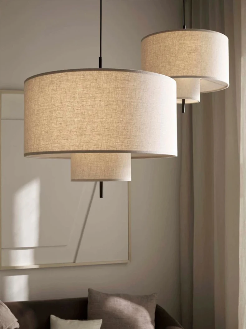Margin Double Drum Fabric Pendant Light - Handcrafted Wabi Sabi Pendant Light | IndochinaLight