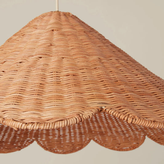 Maude Scallop Boho Pendant Light Rattan Wicker Shade from Top