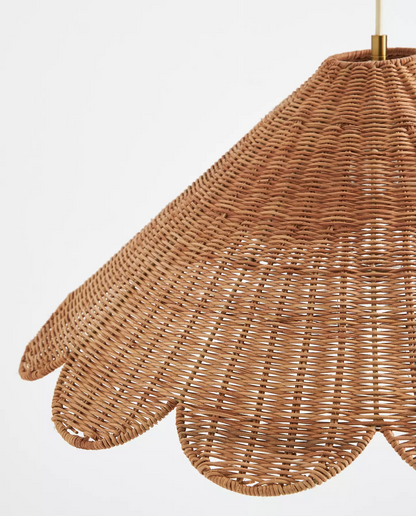 Maude Scallop Boho Rattan Wicker Pendant Light Conical Shade