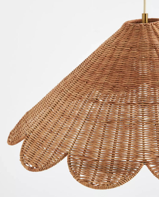 Maude Scallop Boho Rattan Wicker Pendant Light Conical Shade