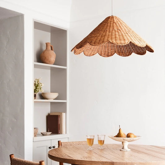 Maude Scallop Rattan Pendant Light for Boho Coffee Table