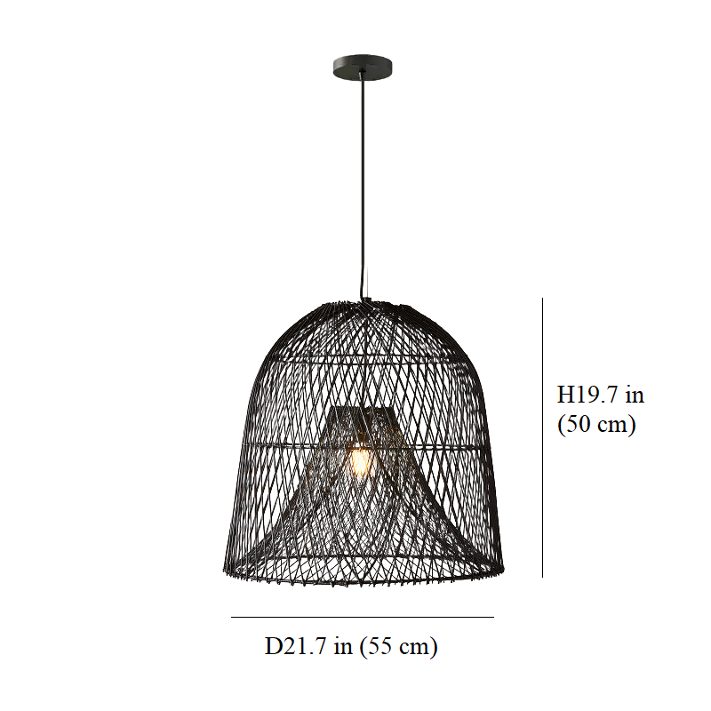 Medium Size Shade of Nassa Black Rattan Pendant Light
