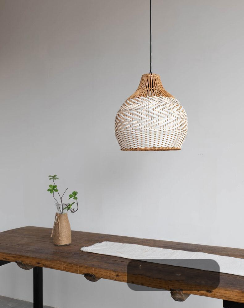 Merock White Rattan Dome Wicker Pendant Light over Dining Table