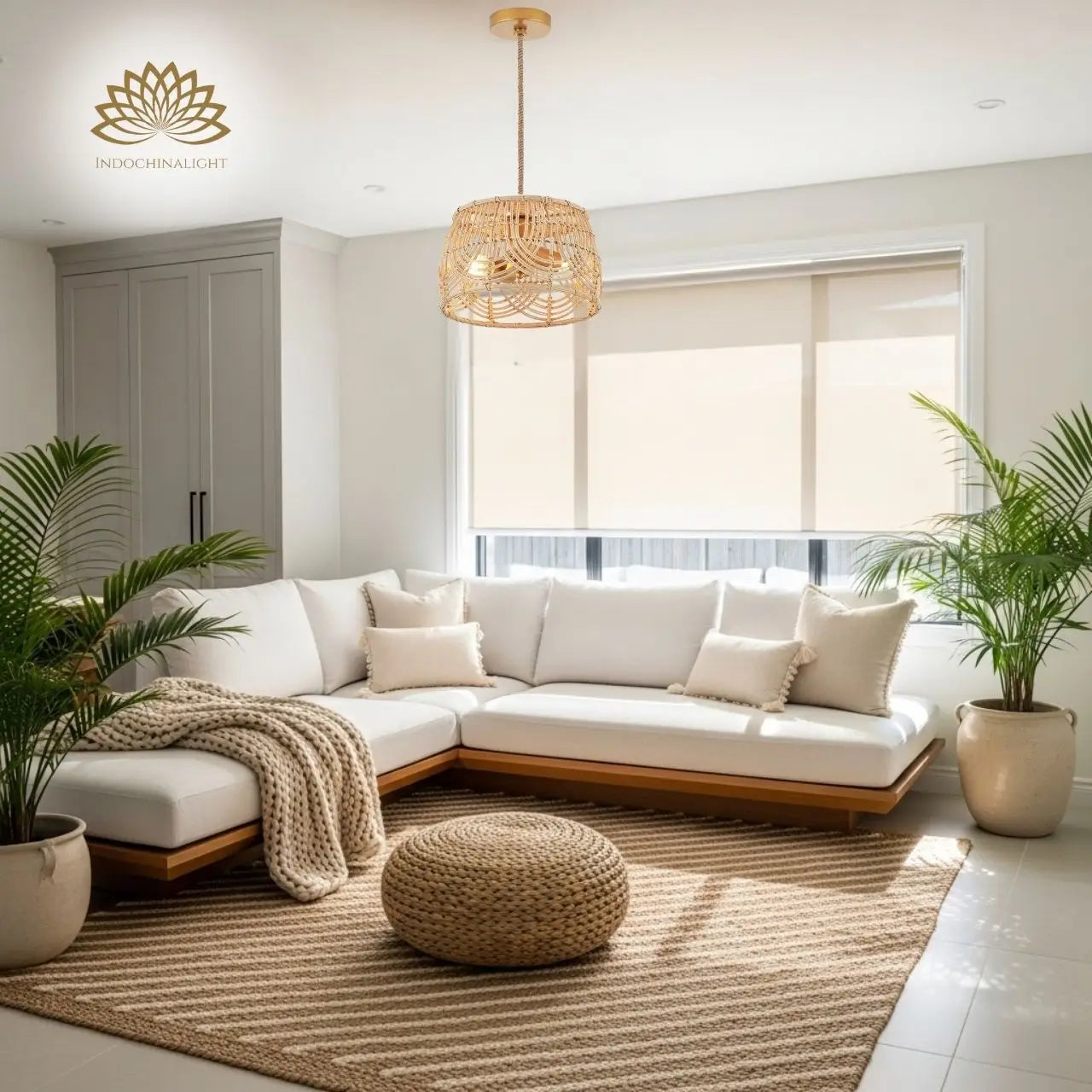 MhyTogn Semi Flush Mount Rattan Ceiling Light for living room