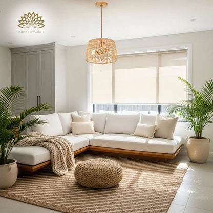 MhyTogn Semi Flush Mount Rattan Ceiling Light for living room