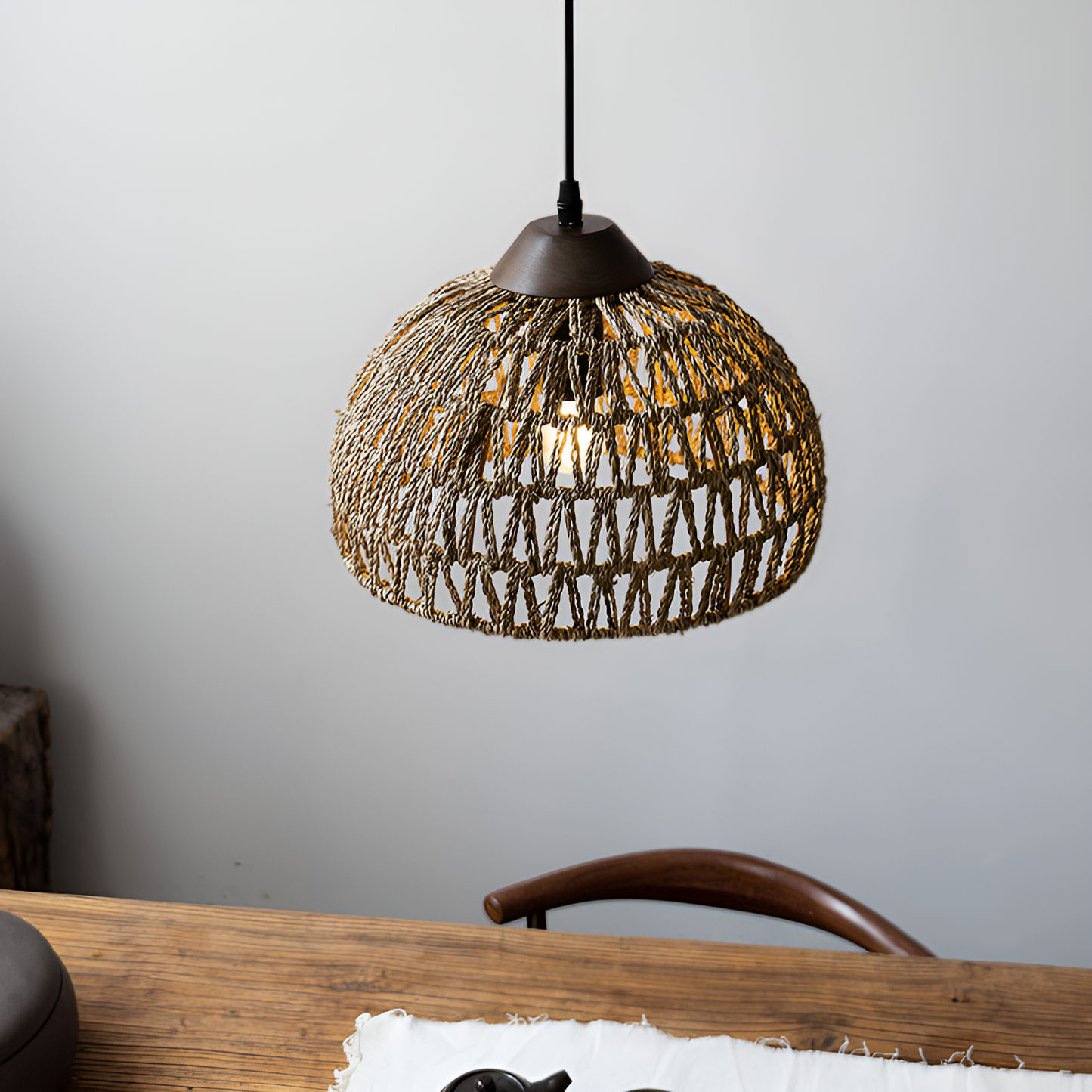 Milford Rattan Pendant Light, Small Dome Basket Weave
