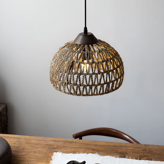 Milford Rattan Pendant Light, Small Dome Basket Weave