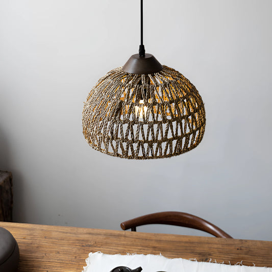 Milford Rattan Pendant Light, Small Dome Basket Weave