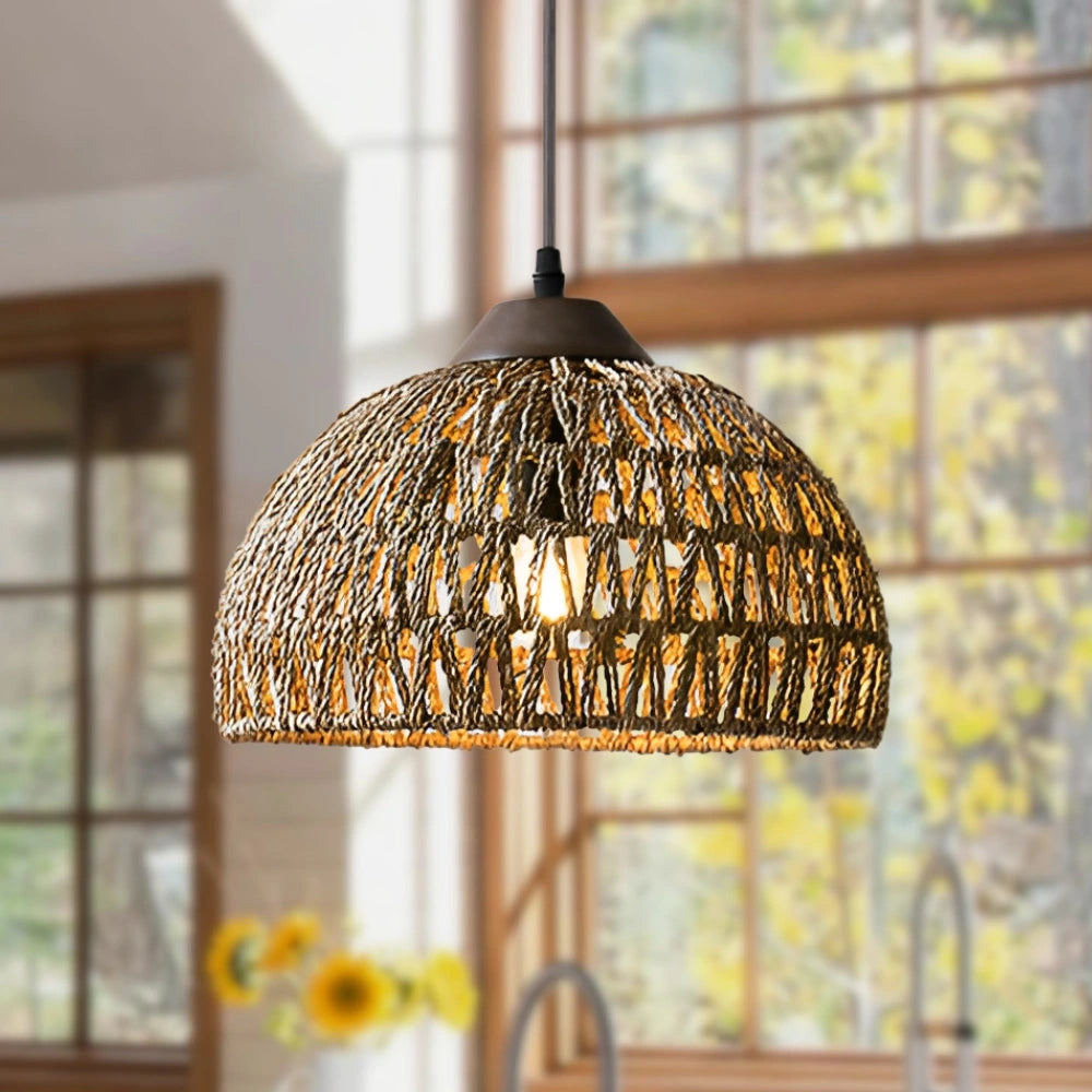 Milford Small Dome Basket Rattan Weave Pendant Light